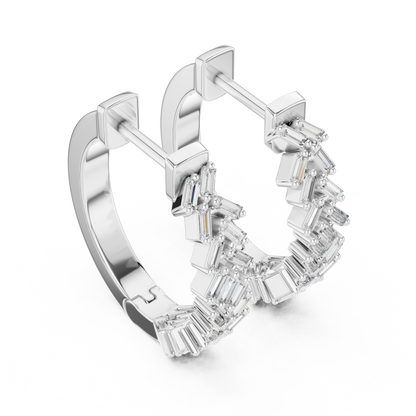 Emerald Cut Lab Grown Diamond Hoop Earrings in White Gold