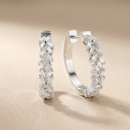 Emerald Cut Lab Grown Diamond Hoop Earrings in Platinum