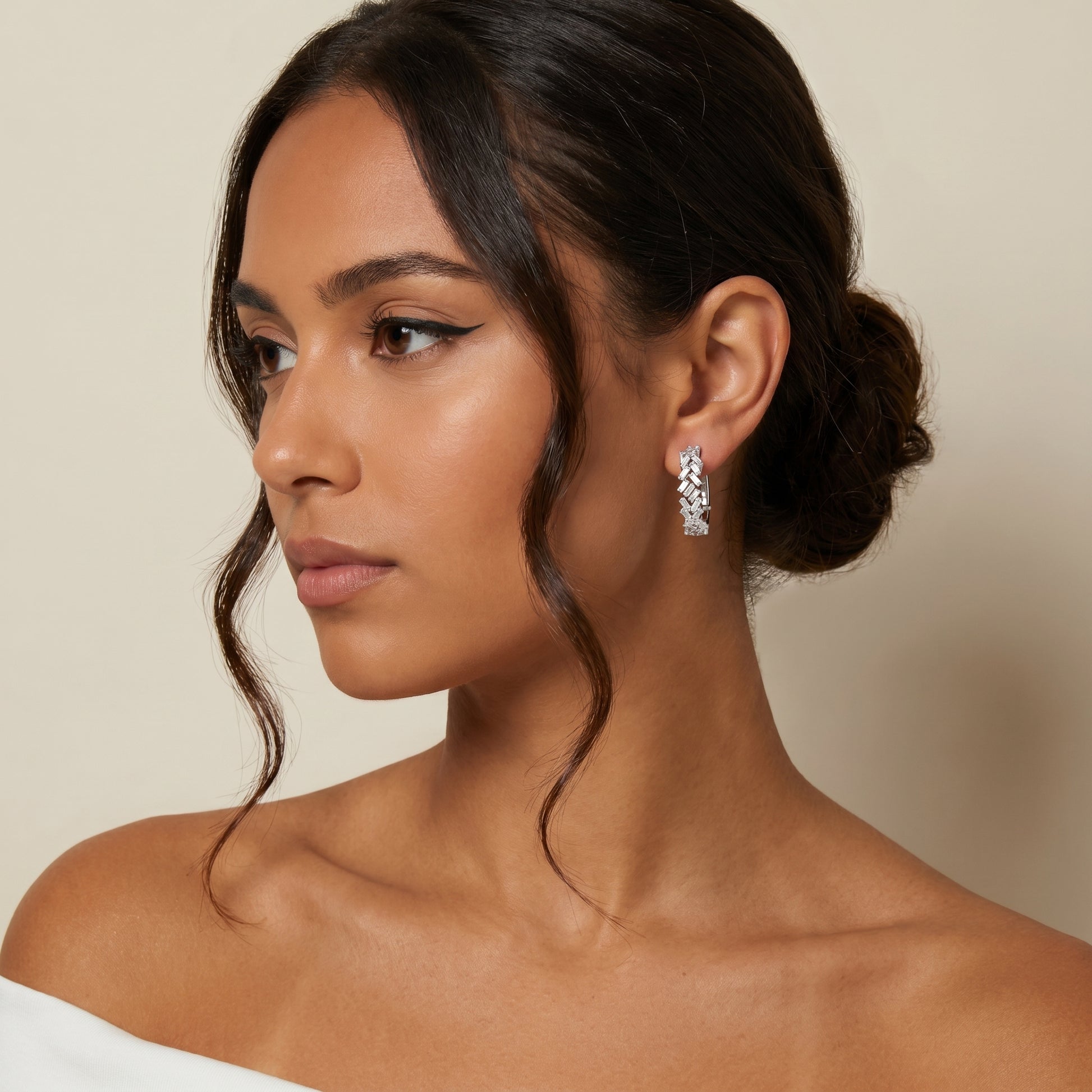 Emerald Cut Lab Grown Diamond Hoop Earrings in Platinum