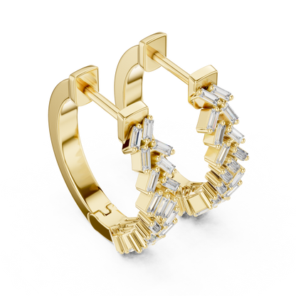 Emerald Cut Lab Grown Diamond Hoop Earrings in Yellow Gold