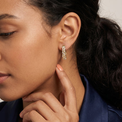 Emerald Cut Lab Grown Diamond Hoop Earrings in Yellow Gold