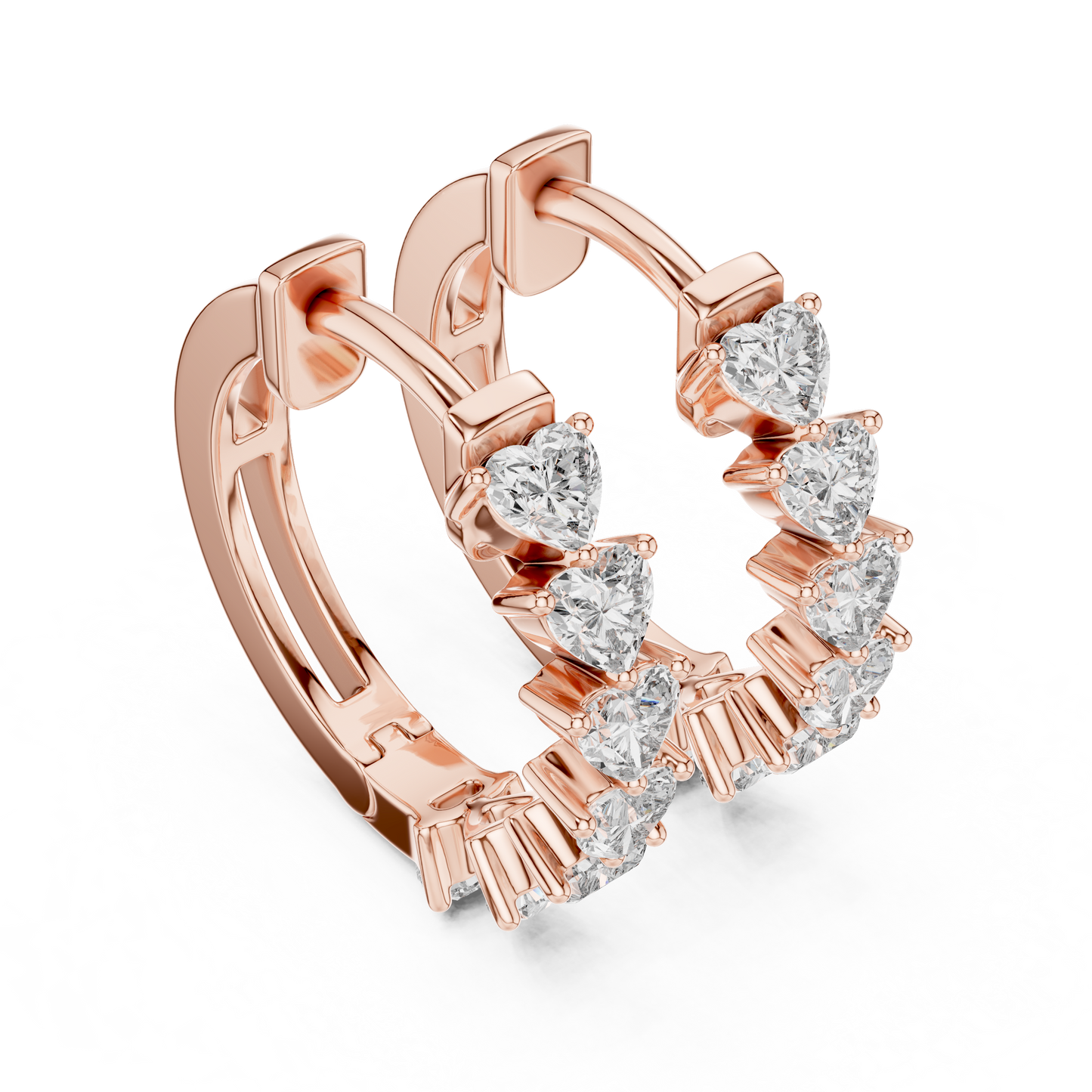 Heart Cut Lab Grown Diamond Hoop Earrings in Rose Gold