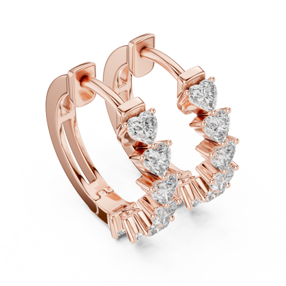 Heart Cut Lab Grown Diamond Hoop Earrings in Rose Gold
