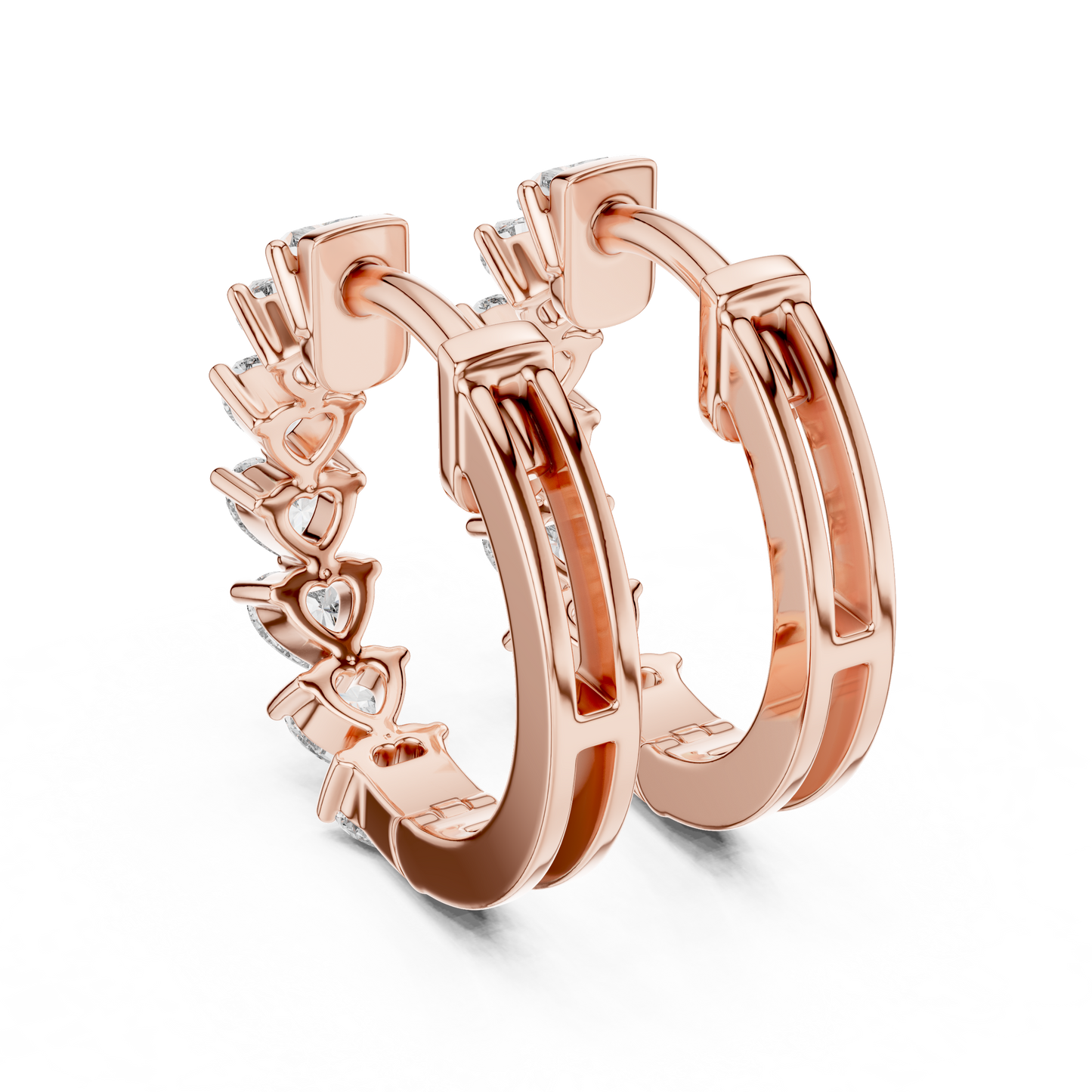 Heart Cut Lab Grown Diamond Hoop Earrings in Rose Gold