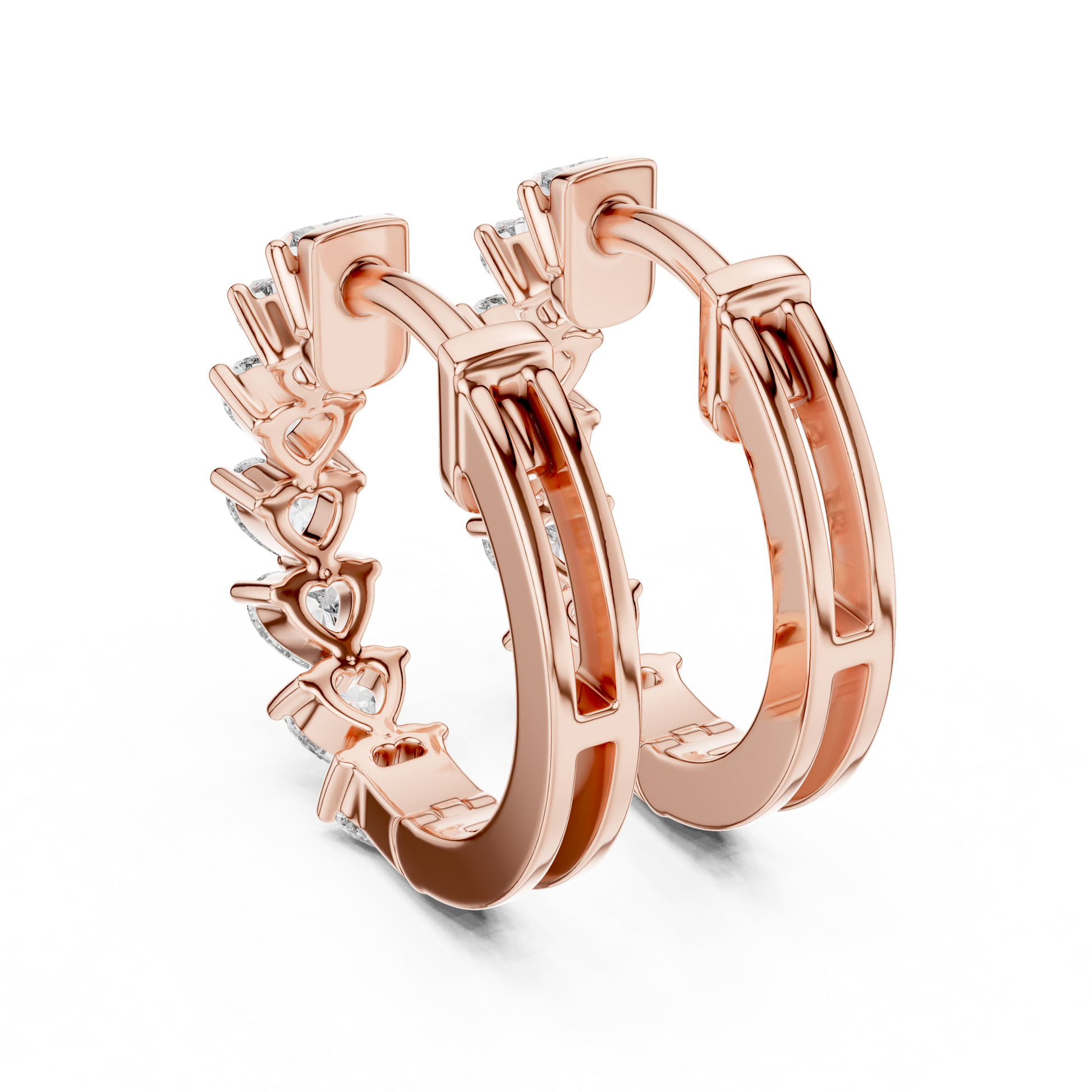Heart Cut Lab Grown Diamond Hoop Earrings in Rose Gold
