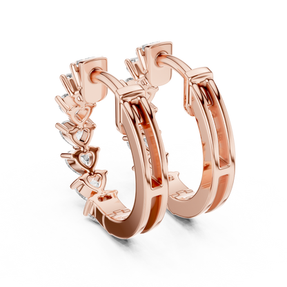 Heart Cut Lab Grown Diamond Hoop Earrings in Rose Gold