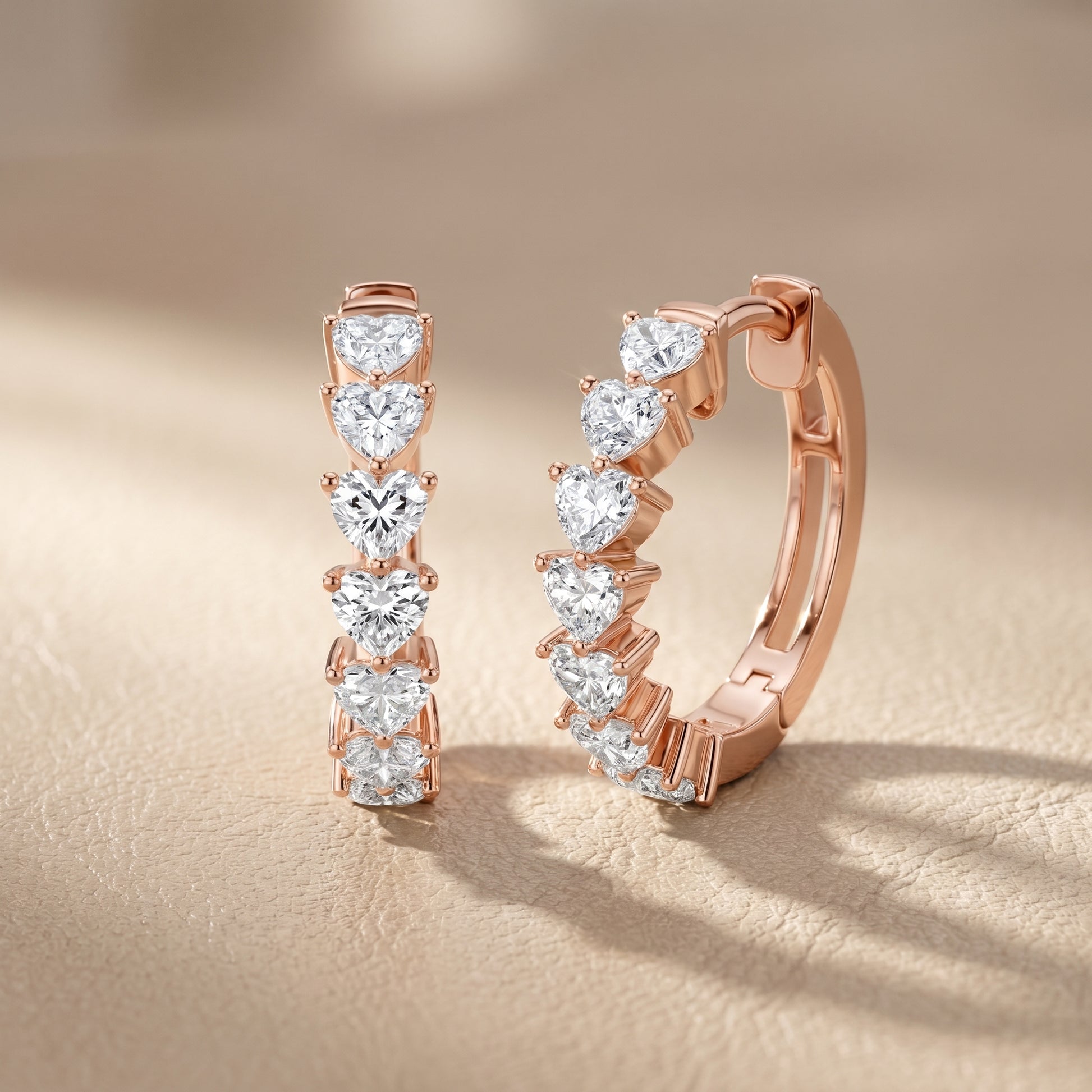 Heart Cut Lab Grown Diamond Hoop Earrings in Rose Gold