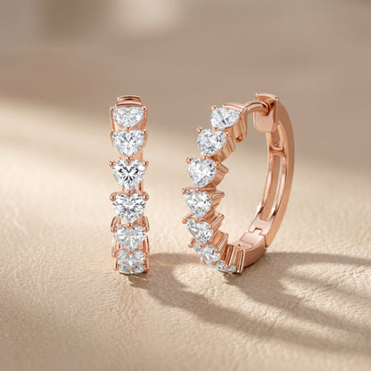 Heart Cut Lab Grown Diamond Hoop Earrings in Rose Gold