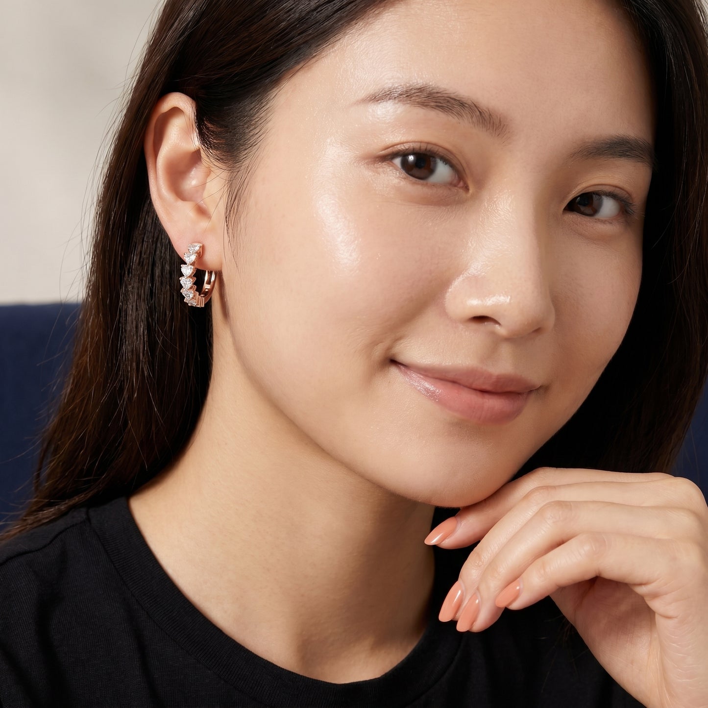Heart Cut Lab Grown Diamond Hoop Earrings in Rose Gold