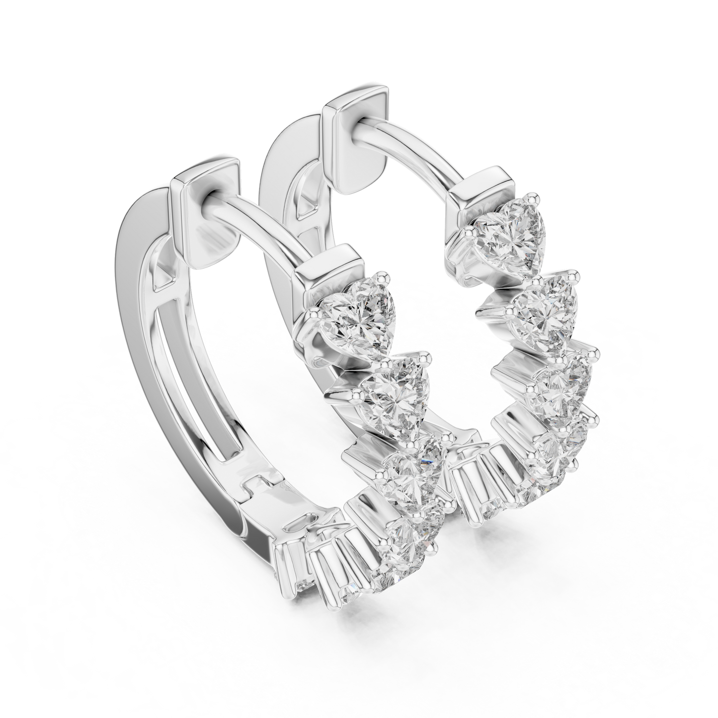 Heart Cut Lab Grown Diamond Hoop Earrings in White Gold