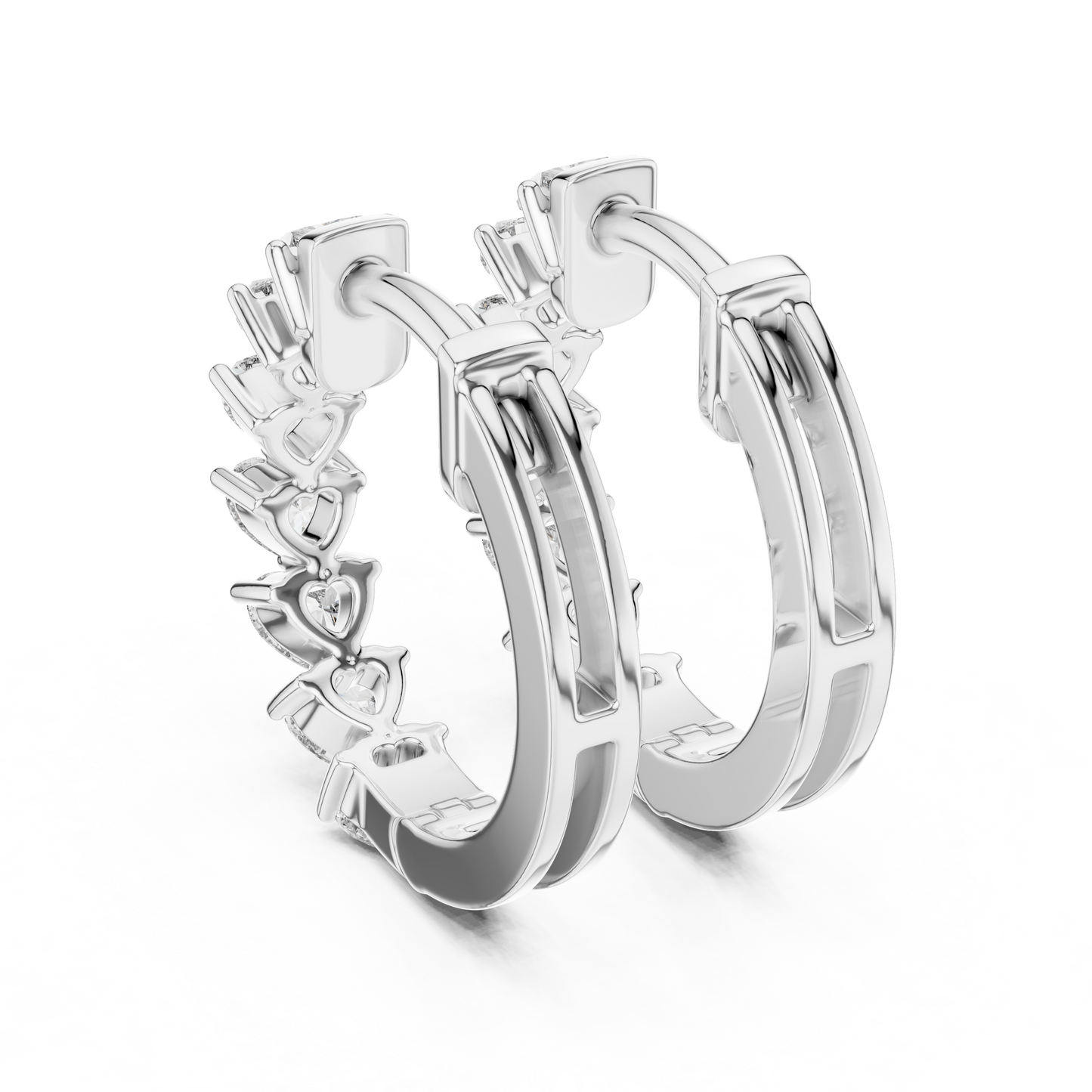 Heart Cut Lab Grown Diamond Hoop Earrings in Silver