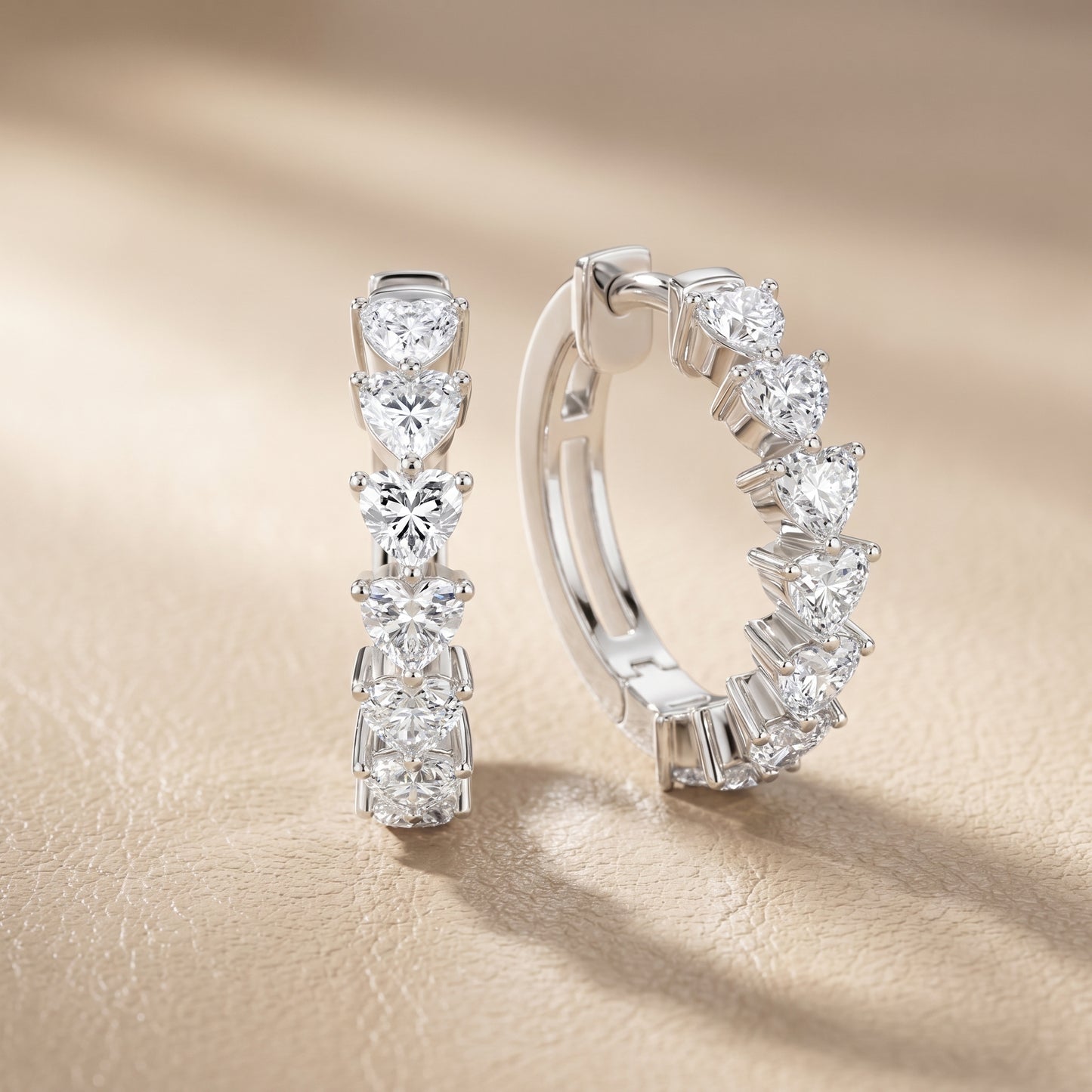 Heart Cut Lab Grown Diamond Hoop Earrings in Silver