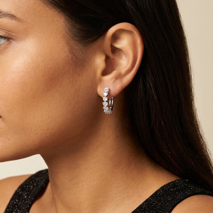 Heart Cut Lab Grown Diamond Hoop Earrings in Silver