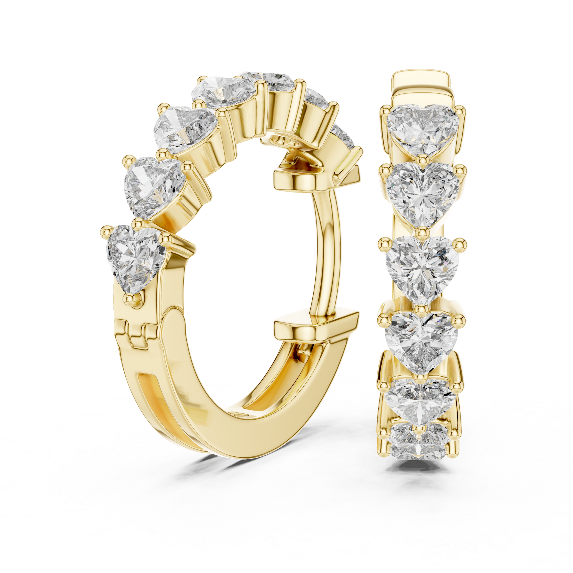 Heart Cut Lab Grown Diamond Hoop Earrings in Yellow Gold