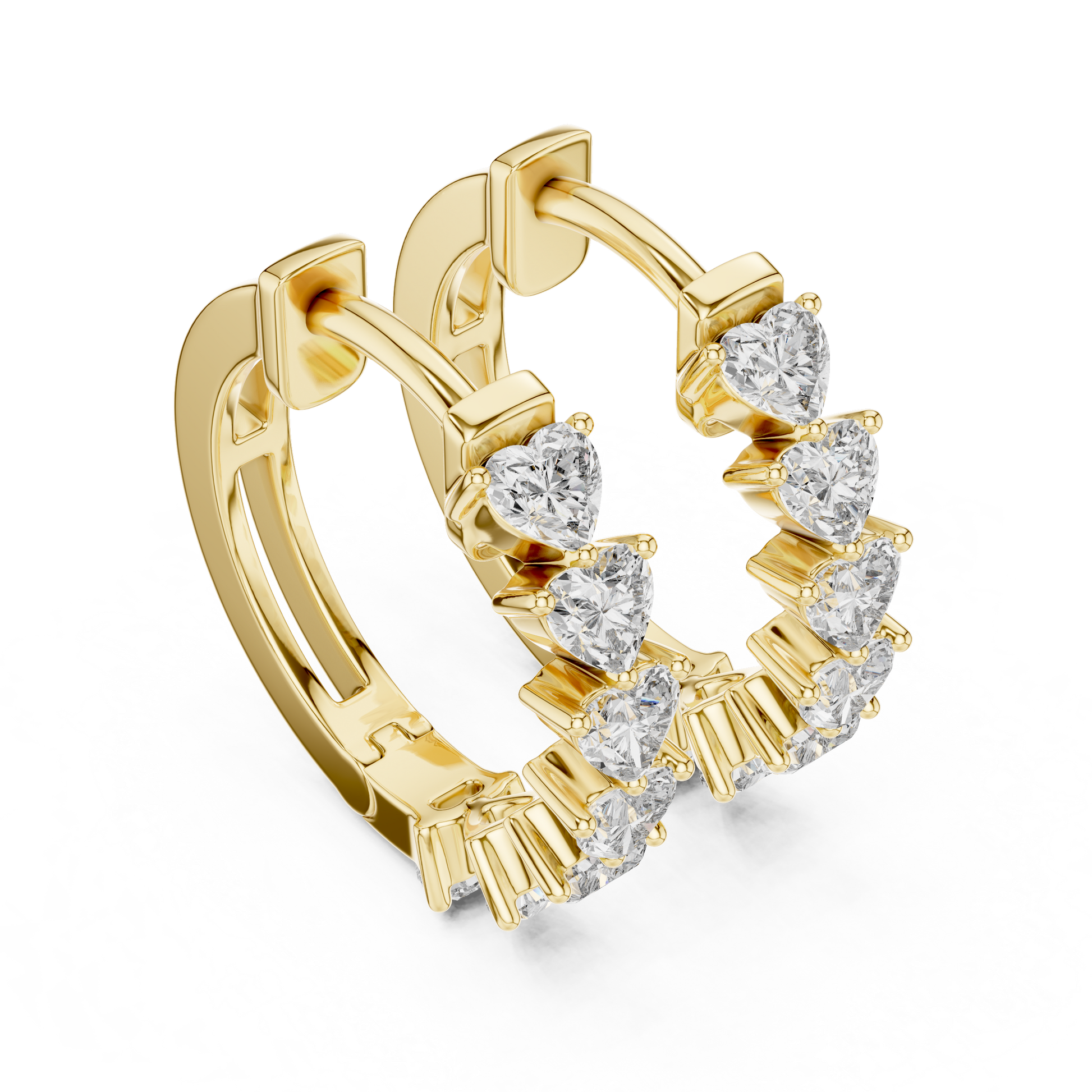 Heart Cut Lab Grown Diamond Hoop Earrings in Yellow Gold