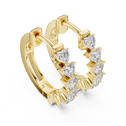 Heart Cut Lab Grown Diamond Hoop Earrings in Yellow Gold