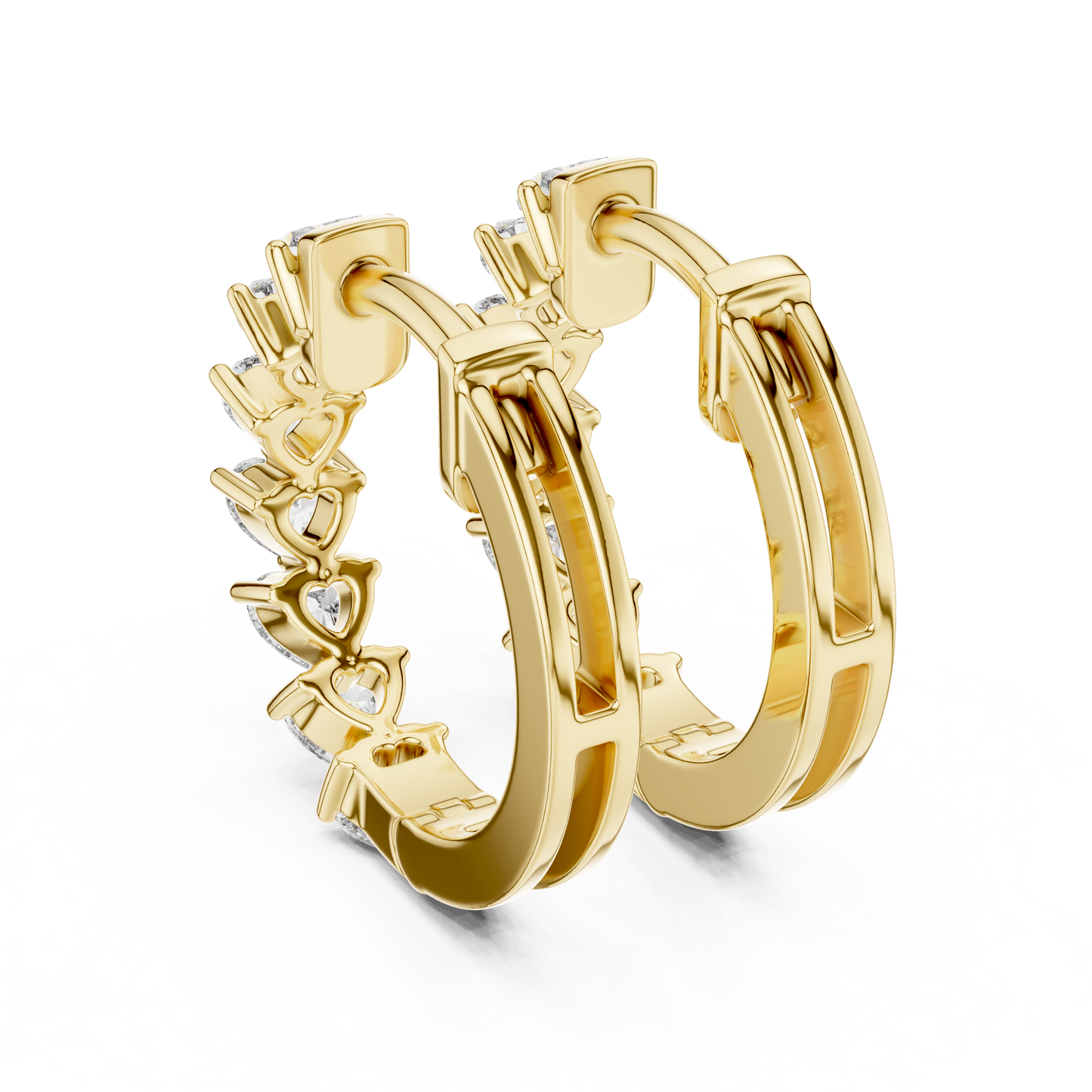 Heart Cut Lab Grown Diamond Hoop Earrings in Yellow Gold