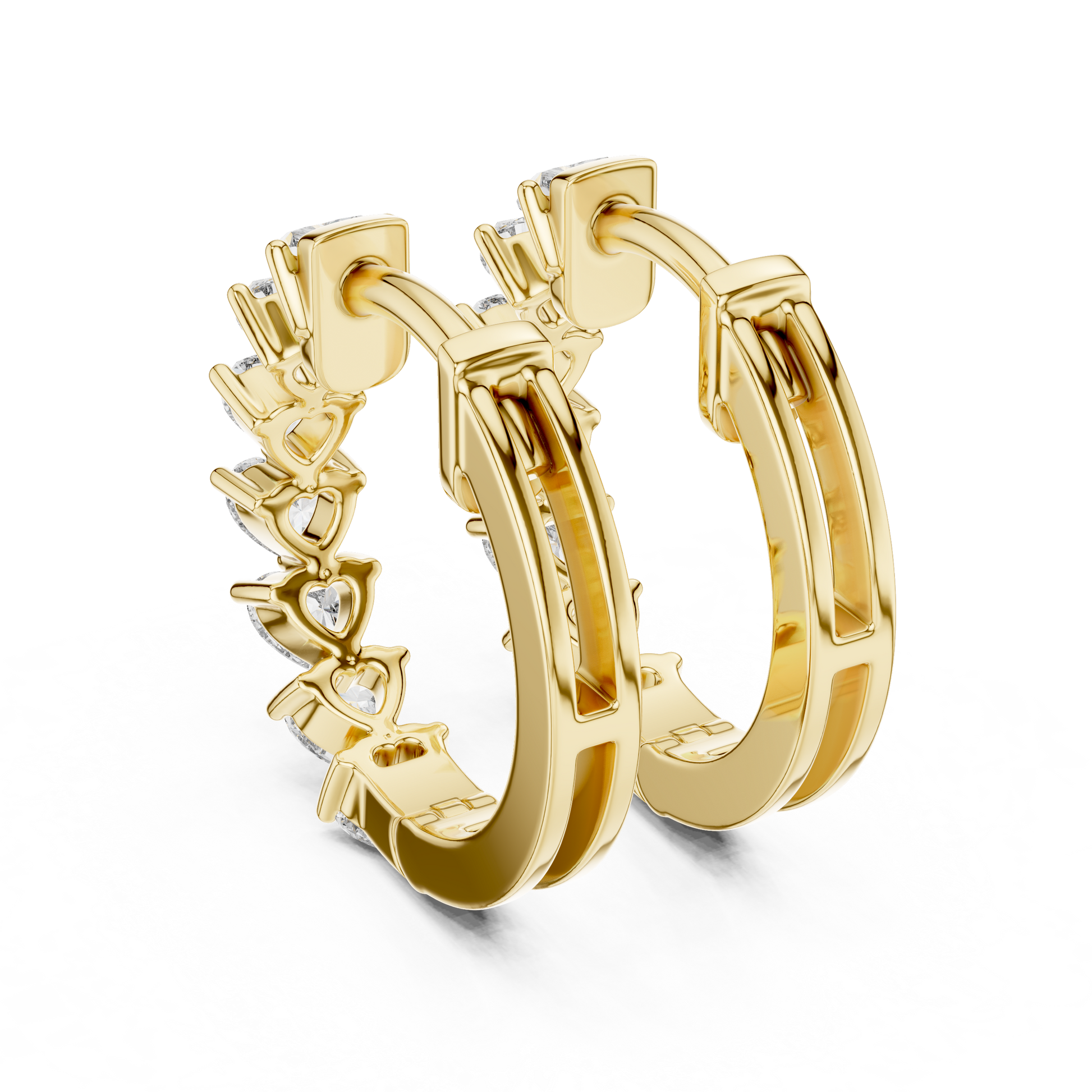 Heart Cut Lab Grown Diamond Hoop Earrings in Yellow Gold