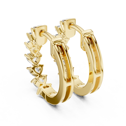 Heart Cut Lab Grown Diamond Hoop Earrings in Yellow Gold