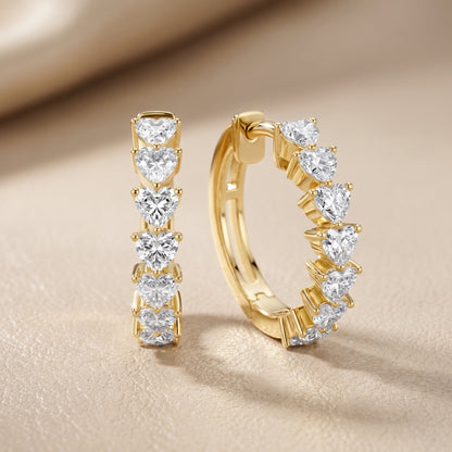 Heart Cut Lab Grown Diamond Hoop Earrings in Yellow Gold
