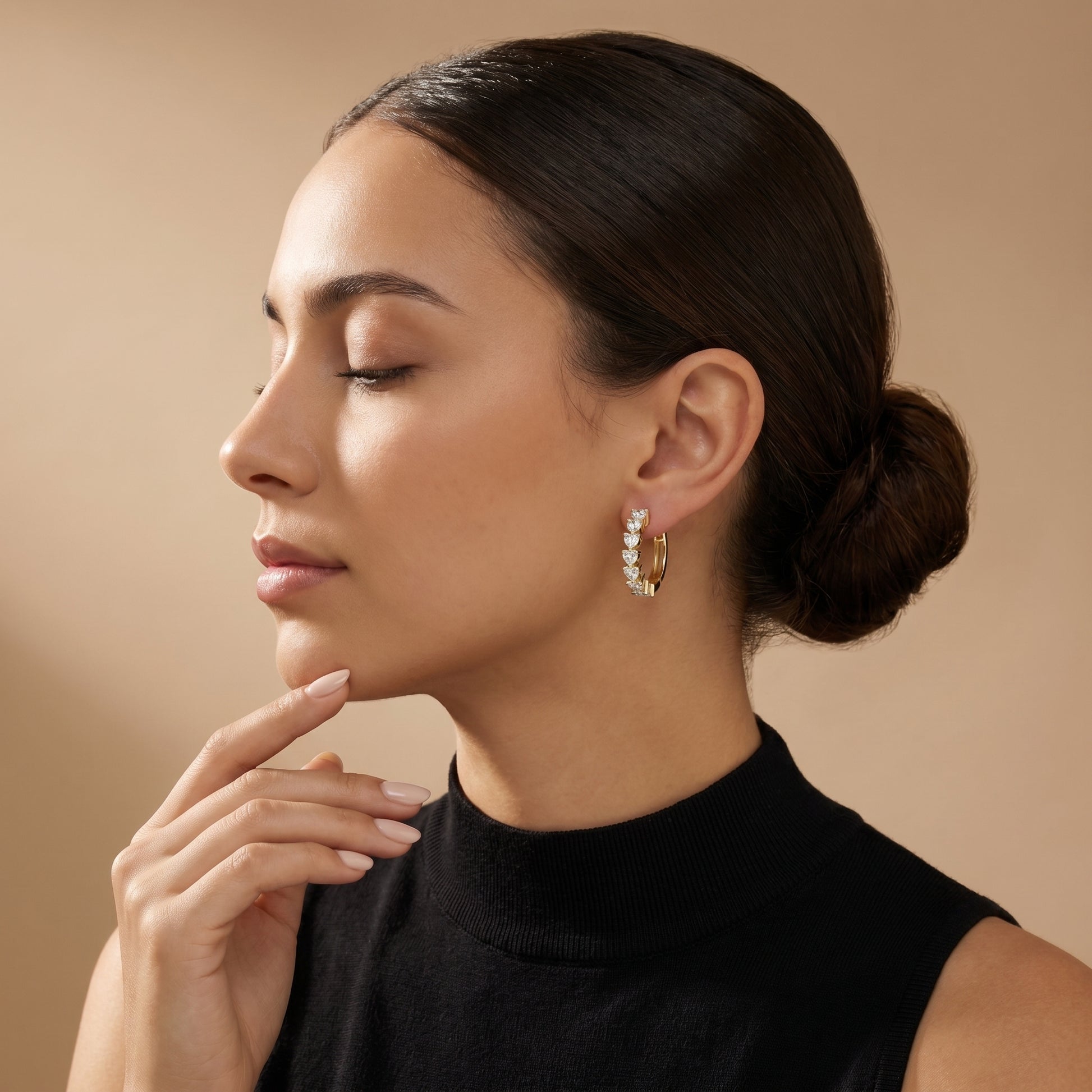 Heart Cut Lab Grown Diamond Hoop Earrings in Yellow Gold
