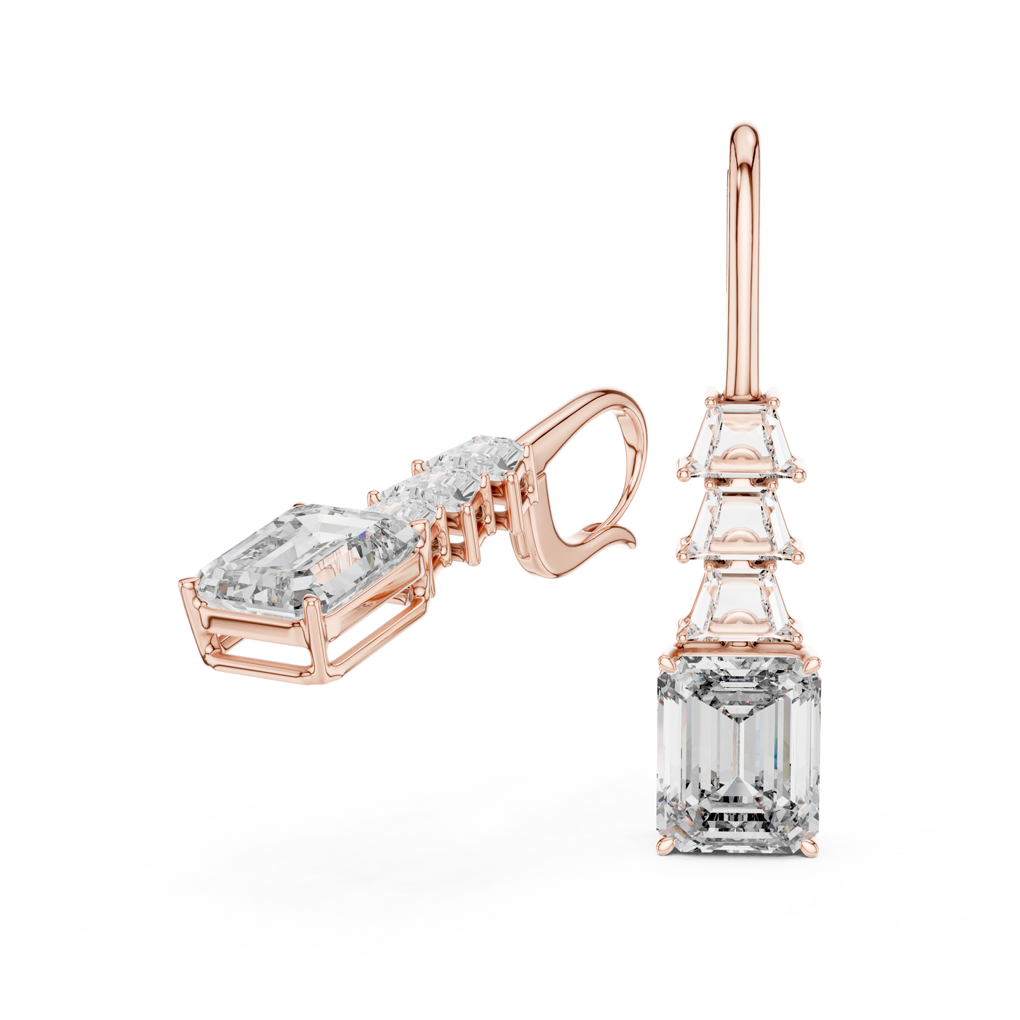 Emerald Cut Lab Grown Diamond Drop Earrings in Rose Gold