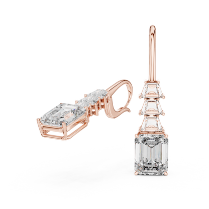 Emerald Cut Lab Grown Diamond Drop Earrings in Rose Gold