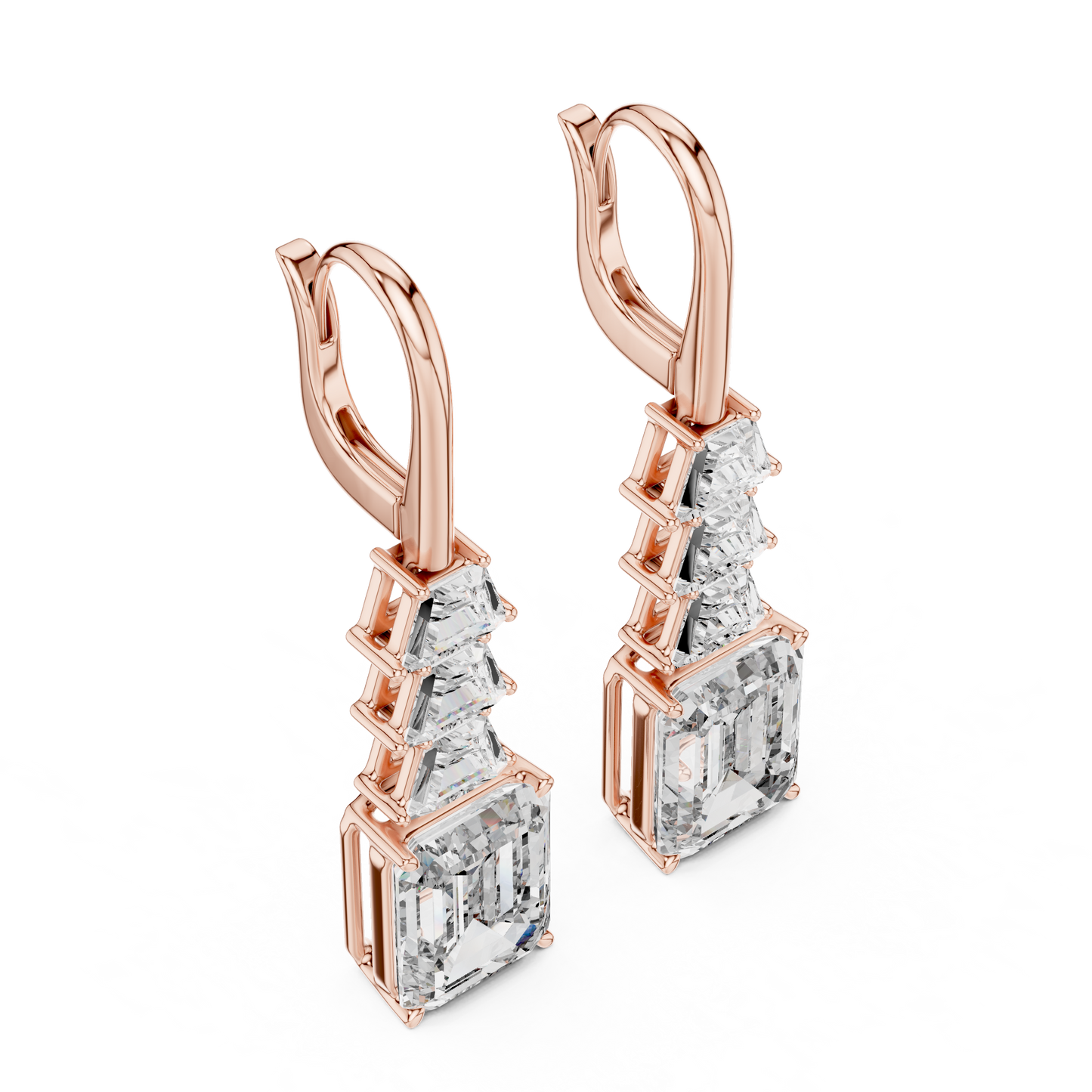 Emerald Cut Lab Grown Diamond Drop Earrings in Rose Gold