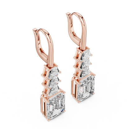 Emerald Cut Lab Grown Diamond Drop Earrings in Rose Gold
