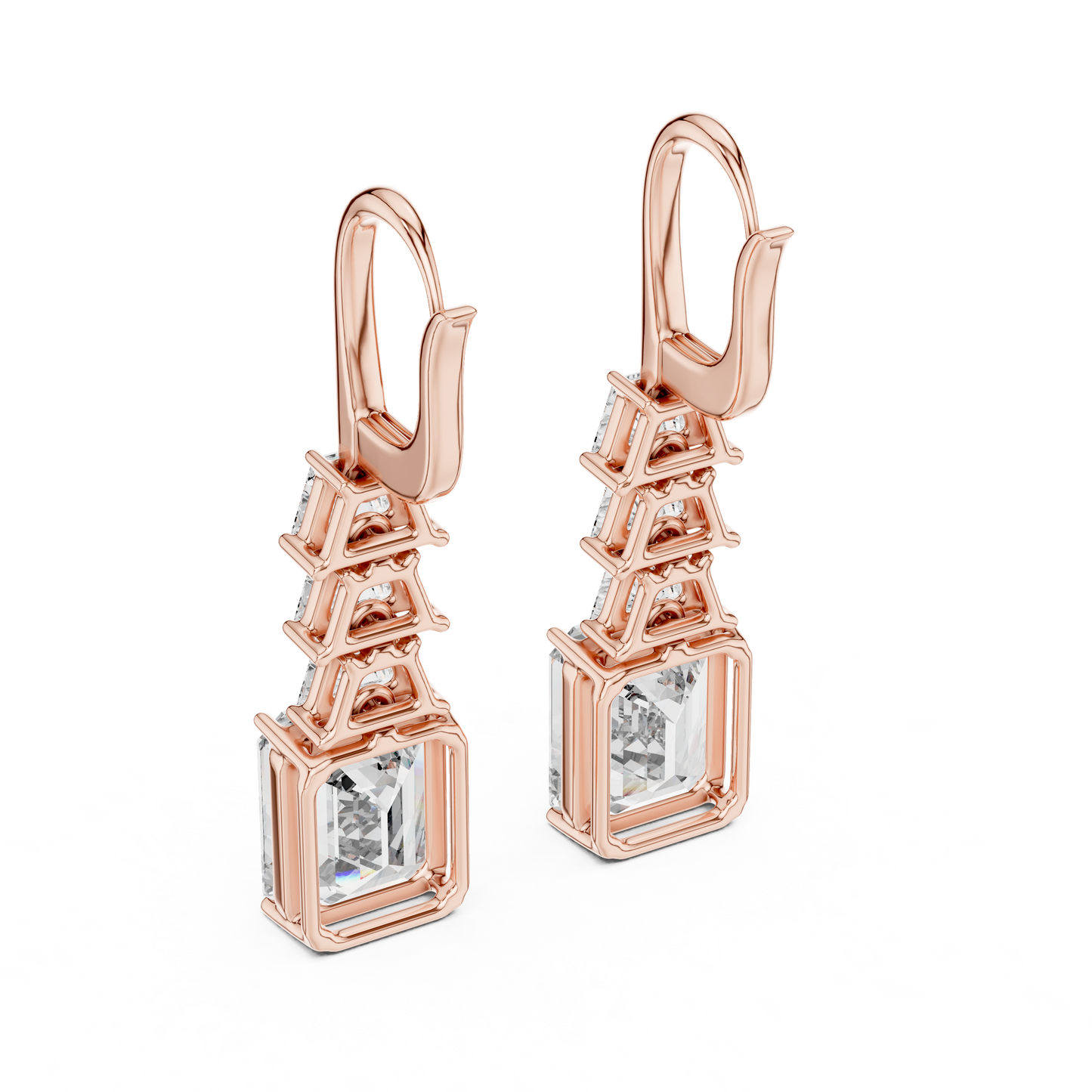 Emerald Cut Lab Grown Diamond Drop Earrings in Rose Gold