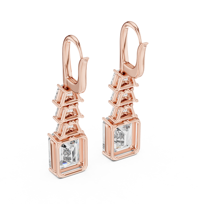 Emerald Cut Lab Grown Diamond Drop Earrings in Rose Gold