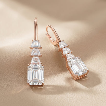 Emerald Cut Lab Grown Diamond Drop Earrings in Rose Gold
