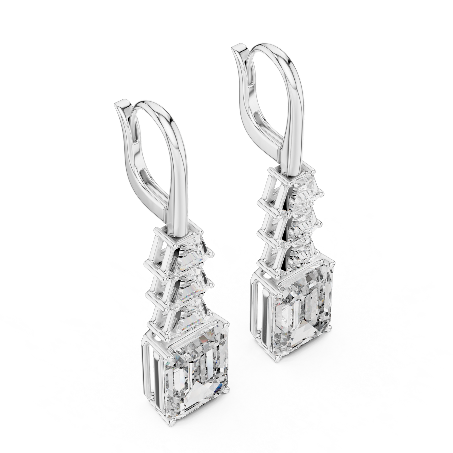 Emerald Cut Lab Grown Diamond Drop Earrings in Silver