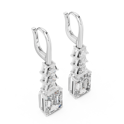 Emerald Cut Lab Grown Diamond Drop Earrings in Silver