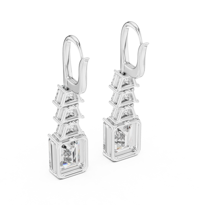 Emerald Cut Lab Grown Diamond Drop Earrings in White Gold