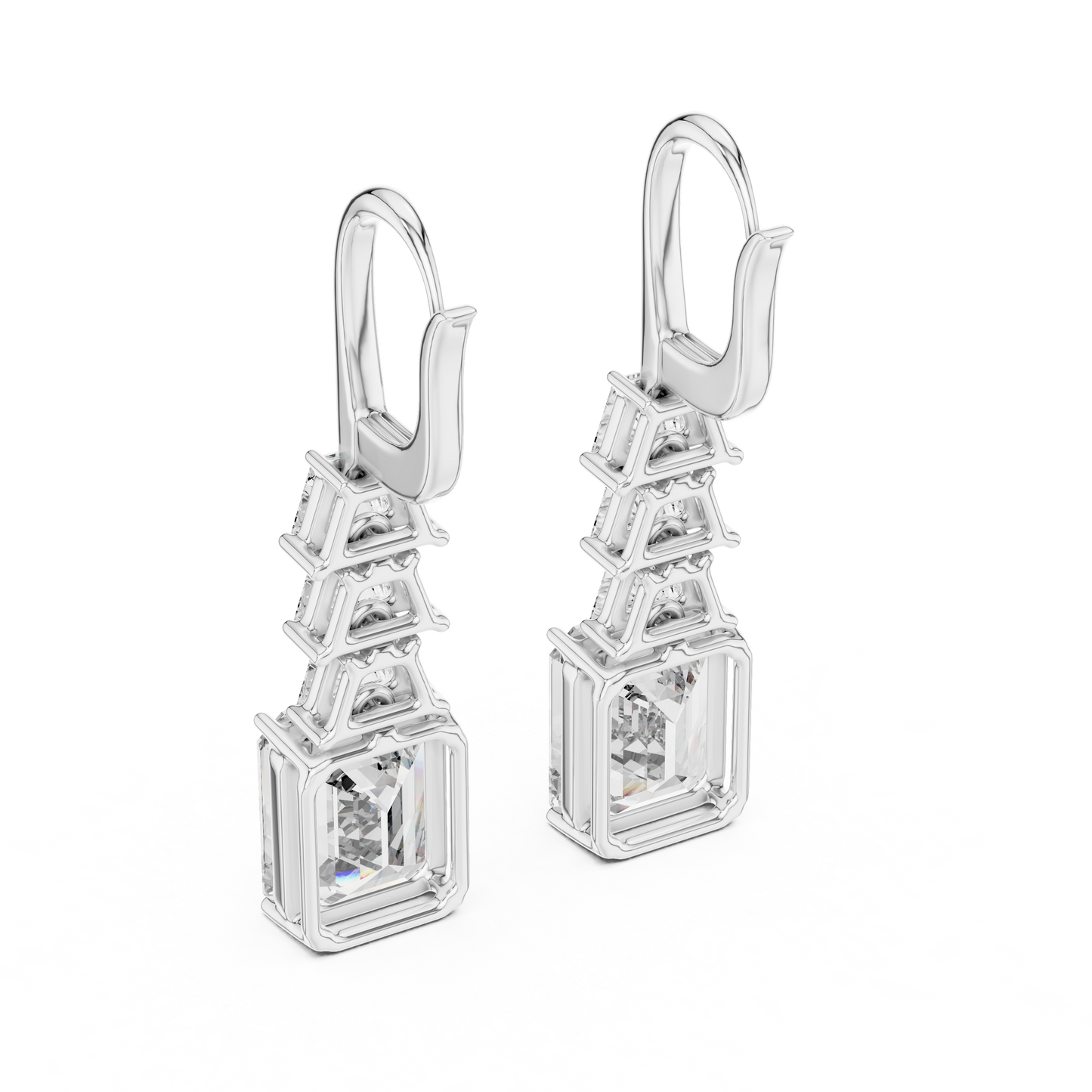 Emerald Cut Lab Grown Diamond Drop Earrings in Platinum