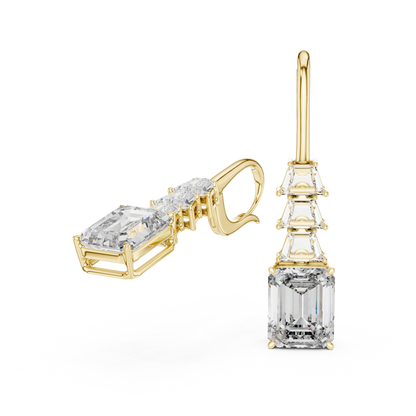 Emerald Cut Lab Grown Diamond Drop Earrings in Yellow Gold