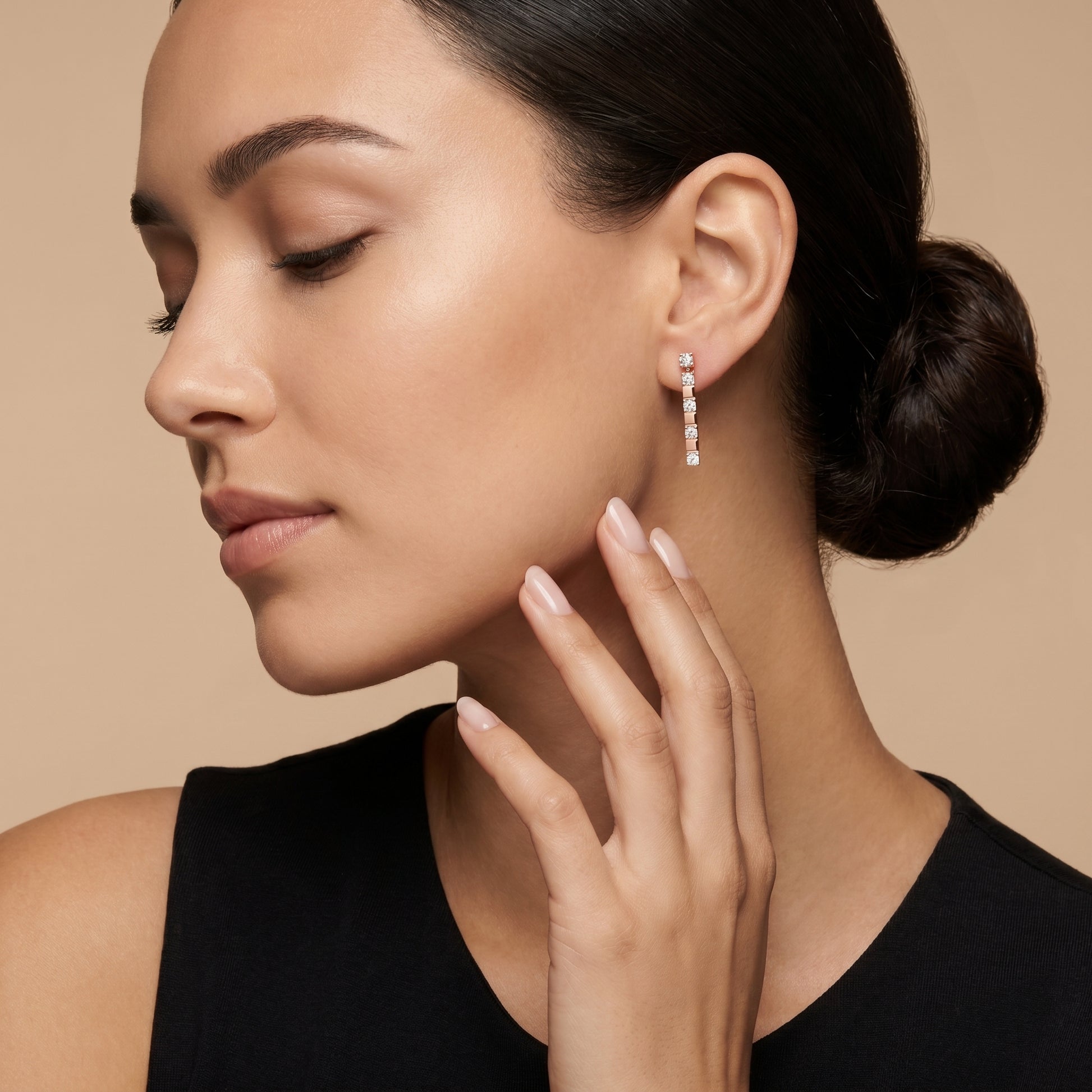 Round Cut Lab Grown Diamond Fashion Earrings in Rose Gold