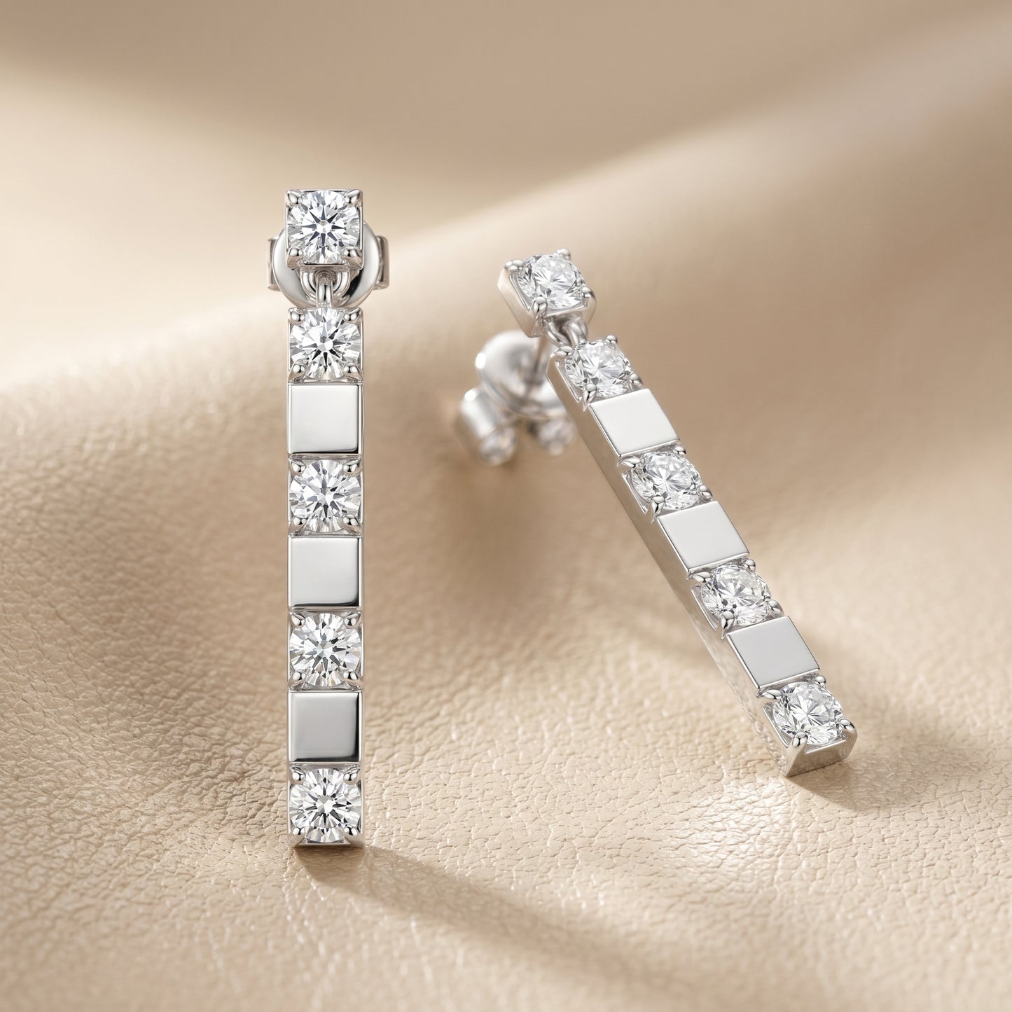 Round Cut Lab Grown Diamond Fashion Earrings in Silver