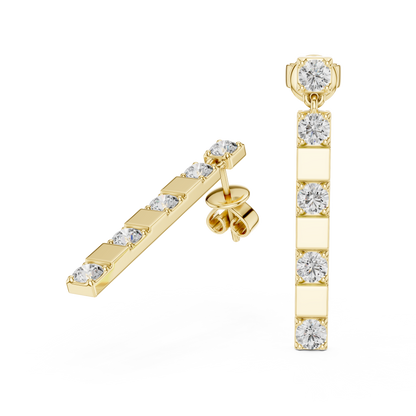 Round Cut Lab Grown Diamond Fashion Earrings in Yellow Gold