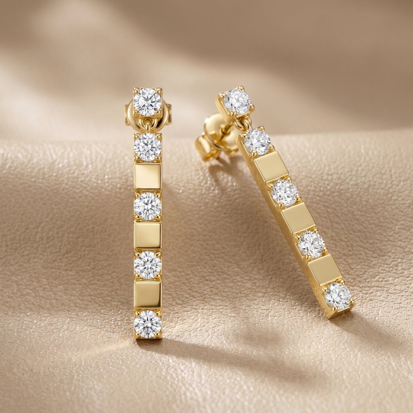 Round Cut Lab Grown Diamond Fashion Earrings in Yellow Gold