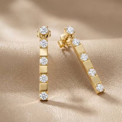 Round Cut Lab Grown Diamond Fashion Earrings in Yellow Gold