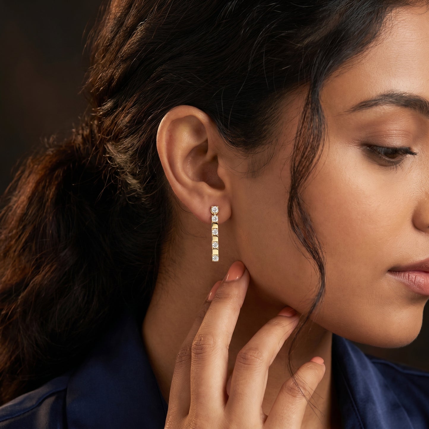 Round Cut Lab Grown Diamond Fashion Earrings in Yellow Gold