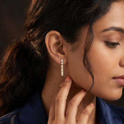 Round Cut Lab Grown Diamond Fashion Earrings in Yellow Gold