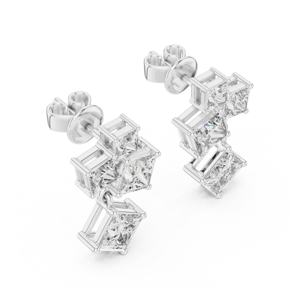 Princess Cut Lab Grown Diamond Crest Cluster Dangle Earrings in Platinum