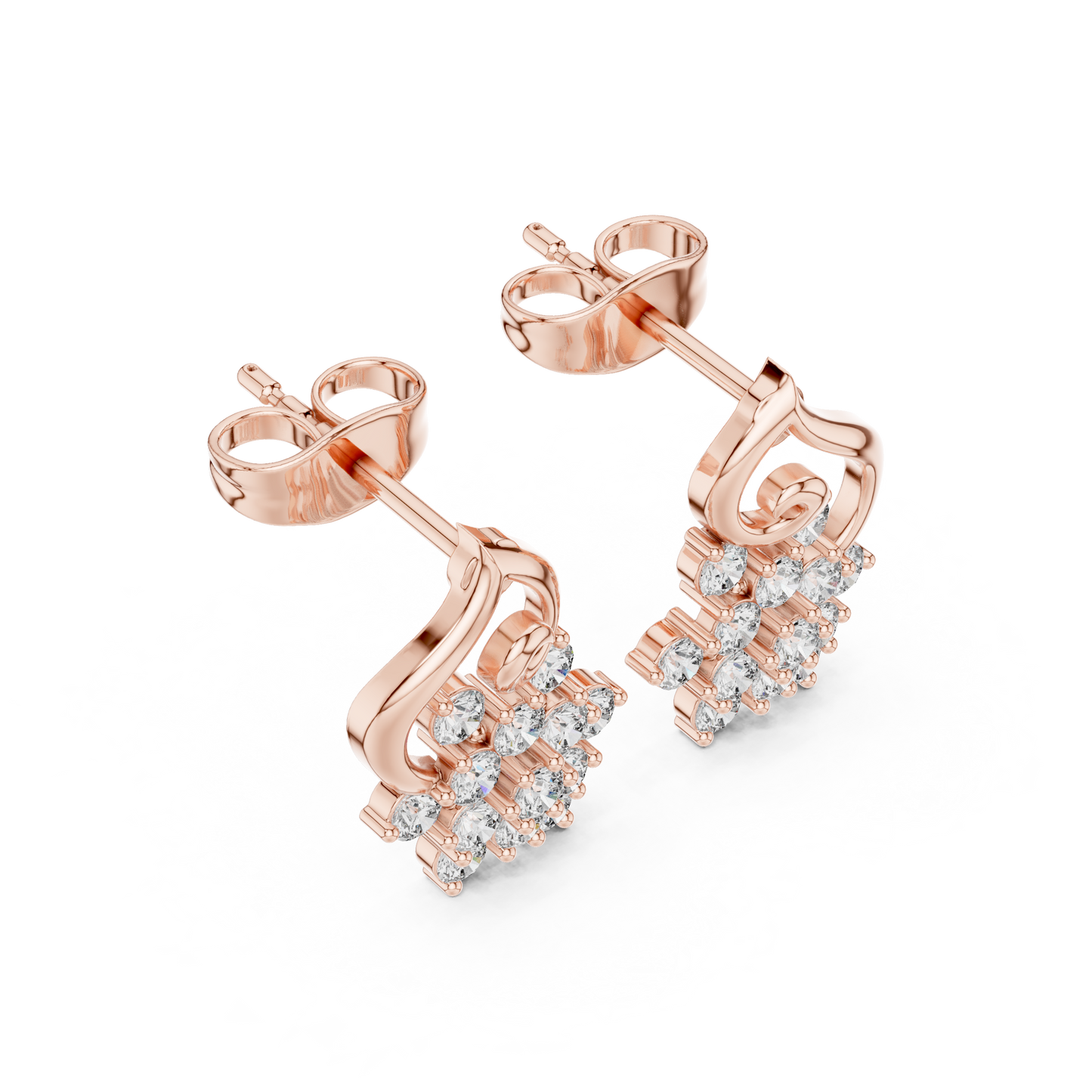 Round Cut Lab Grown Diamond Petal Cluster Stud Earrings in Rose Gold