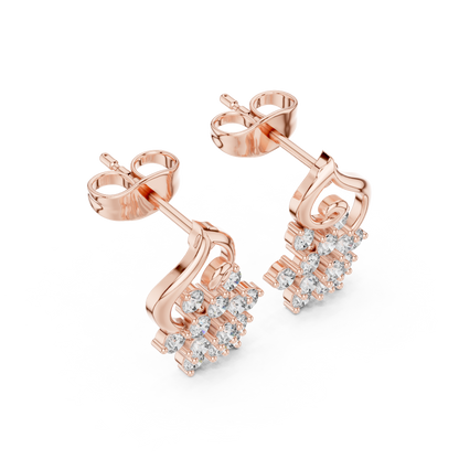 Round Cut Lab Grown Diamond Petal Cluster Stud Earrings in Rose Gold