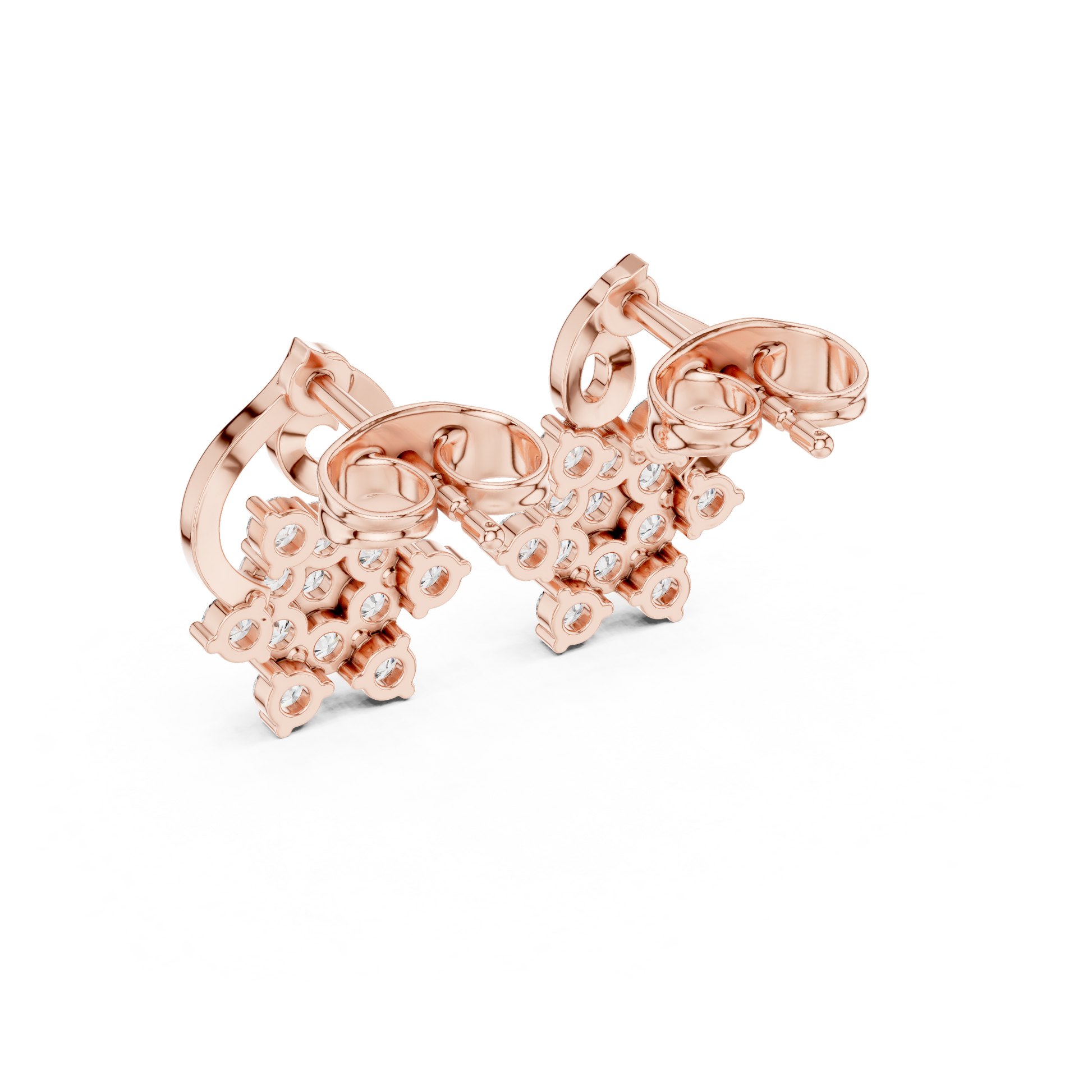 Round Cut Lab Grown Diamond Petal Cluster Stud Earrings in Rose Gold