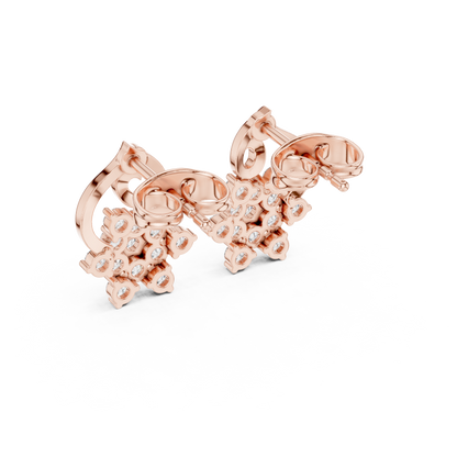 Round Cut Lab Grown Diamond Petal Cluster Stud Earrings in Rose Gold