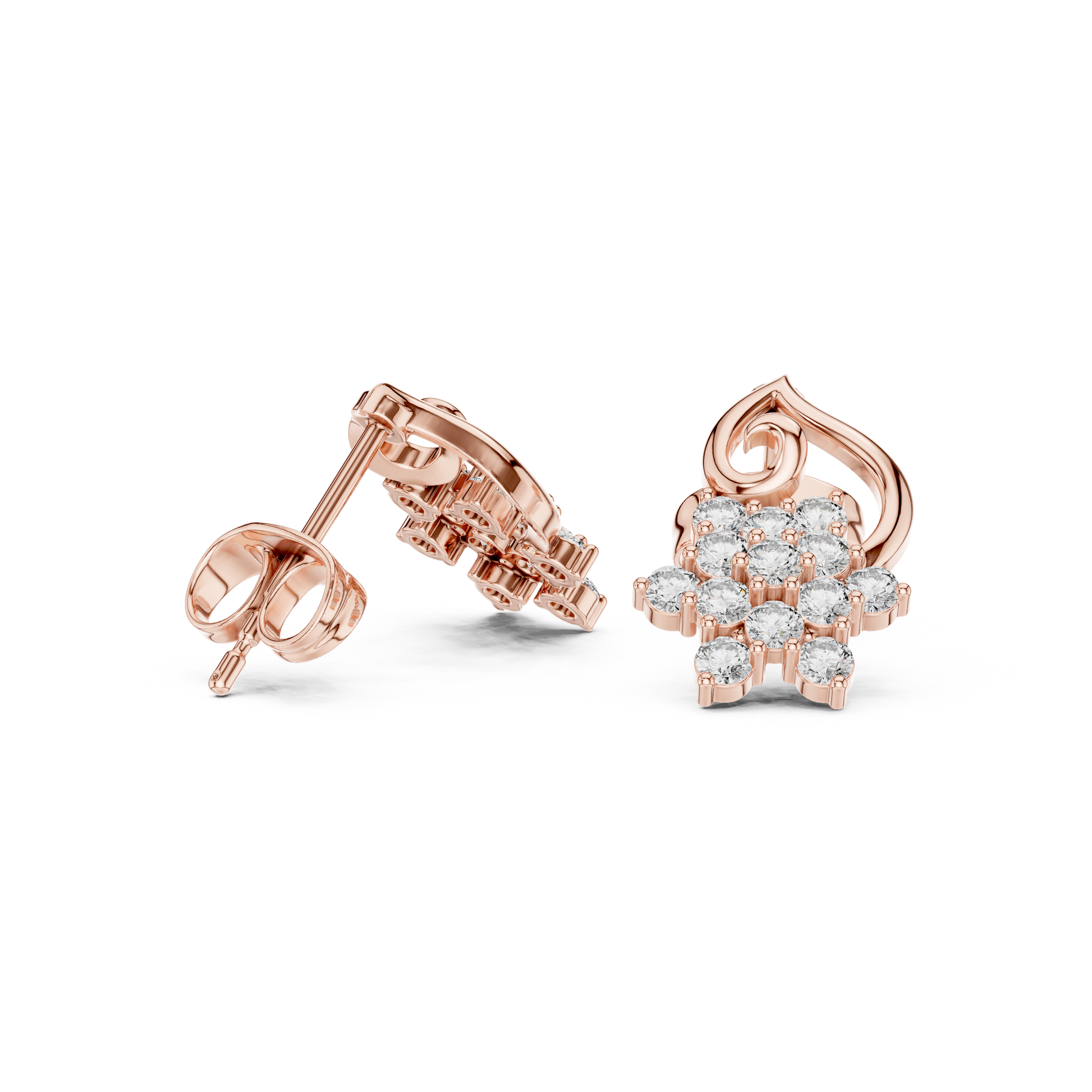 Round Cut Lab Grown Diamond Petal Cluster Stud Earrings in Rose Gold